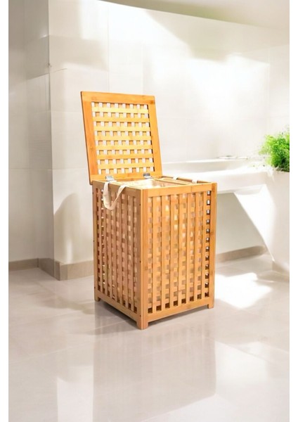 Elite Bambu Kirli Çamaşır Sepeti Oyuncak Sepeti Naturel Banyo Kirli Çamaşır Sepeti 58X40CM 1 Adet