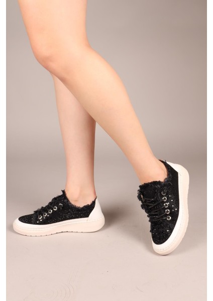 Bianca Çok Taşlı Kot Sneakers Siyah