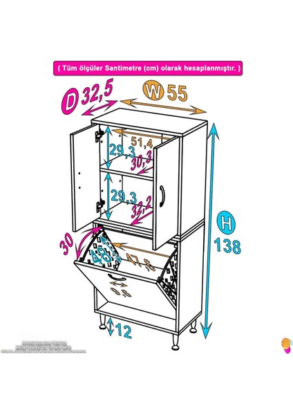 Elite Ilkim Banyo Dolabı Alt Modül Çamaşır Sepeti (55 cm Genişlik) 1 Adet