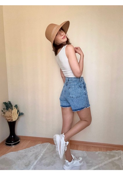 Yıkamalı Desenli Denim Kot Şort