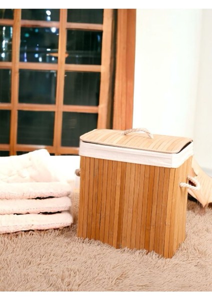 Elite Bambu Hasır Çamaşır Sepeti Dikdörtgen Kirli Çamaşır Sepeti Ipli Naturel Doğal Bambu 1 Adet fiyatları