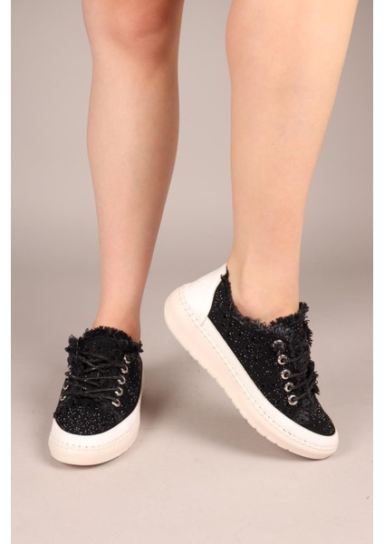 Bianca Çok Taşlı Kot Sneakers Siyah