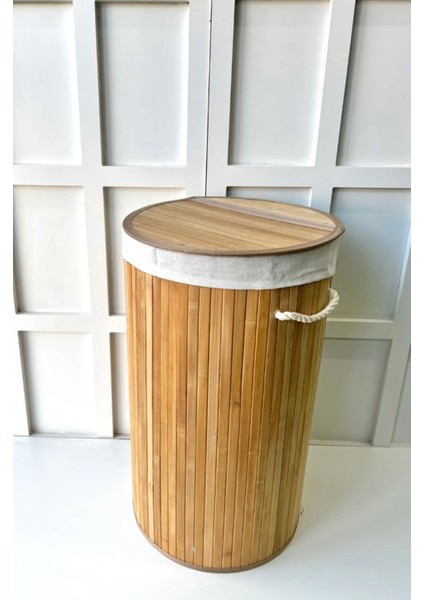 Elite Bambu Yuvarlak Kirli Çamaşır Sepeti Çok Amaçlı Düzenleme Oyuncak Sepeti Ipli Naturel Hasır 60LT 1 Adet