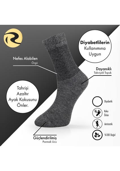 Pamuklu Dıyabetik Erkek Düz Çorap Premium 2'li