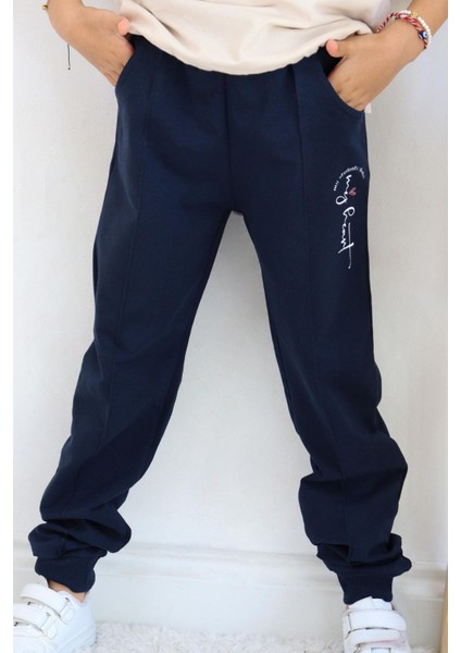 Kız Çocuk Eşofman Altı Çima Dikiş Detaylı Cepli 3-7 Yaş, Lacivert