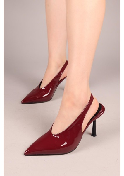 Yaleni Arkası Lastikli Rugan Stiletto Bordo