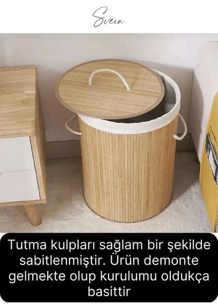 Elite Premium Yuvarlak Bambu Kirli Çamaşır Sepeti Dekoratif Katlanabilir Yıkanabilir Geniş Hacim Hazneli 1 Adet fırsatları