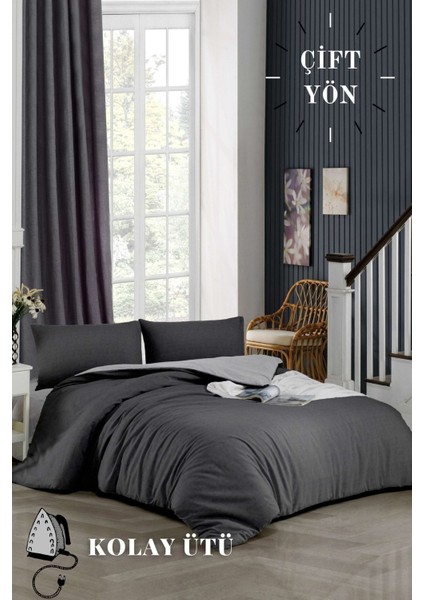 Elite Kolay ÜTÜ-120X200-TEK Kişilik Nevresim Takımı (Gri Lastikli Çarşaf+Yorgan Kılıfı+Y. Kılıfı) Antrasit 1 Adet