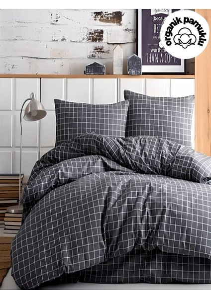 Elite Home Minikaro Füme Tek Kişilik Pamuklu Nevresim Seti Çarşafsız 1 Adet