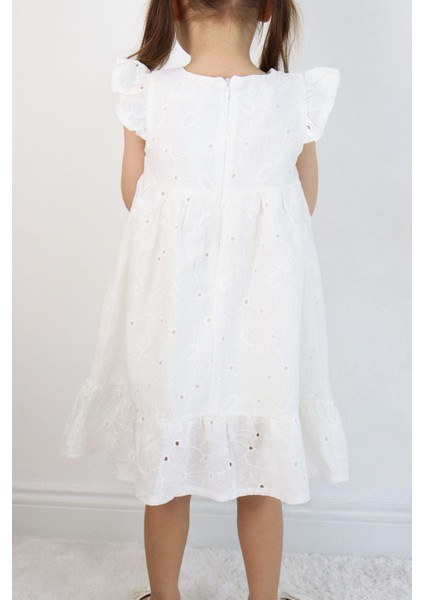 Kız Çocuk Elbise Güpürlü Çiçek Nakışlı 4-9 Yaş, Ekru modelleri