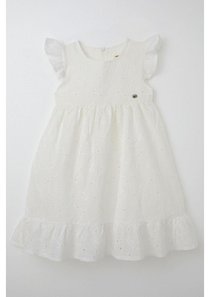 Kız Çocuk Elbise Güpürlü Çiçek Nakışlı 4-9 Yaş, Ekru fırsatları