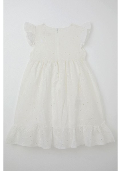 Kız Çocuk Elbise Güpürlü Çiçek Nakışlı 4-9 Yaş, Ekru indirimleri