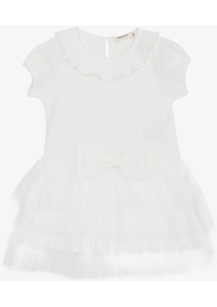 Kız Çocuk Elbise Fiyonklu Tüllü Omuzu Fırfırlı 1.5-5 Yaş, Ekru fırsatları