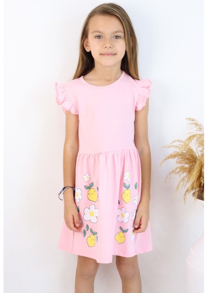 Kız Çocuk Elbise Etek Kısmı Limon & Çiçek Baskılı 2-6 Yaş, Pembe fiyatları