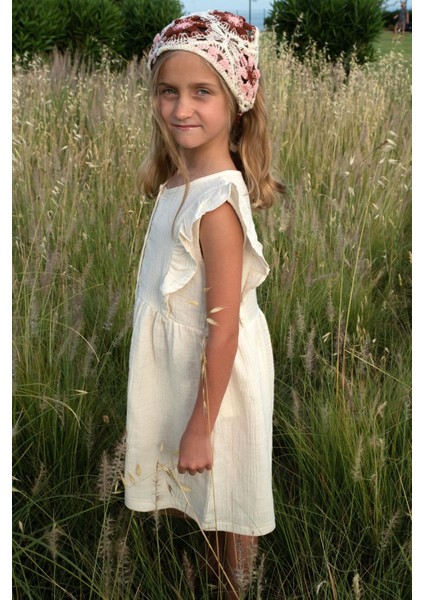 Kız Çocuk Elbise Düğmeli Fırfırlı 5-10 Yaş, Krem fiyatları