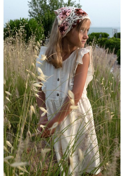 Kız Çocuk Elbise Düğmeli Fırfırlı 5-10 Yaş, Krem modelleri