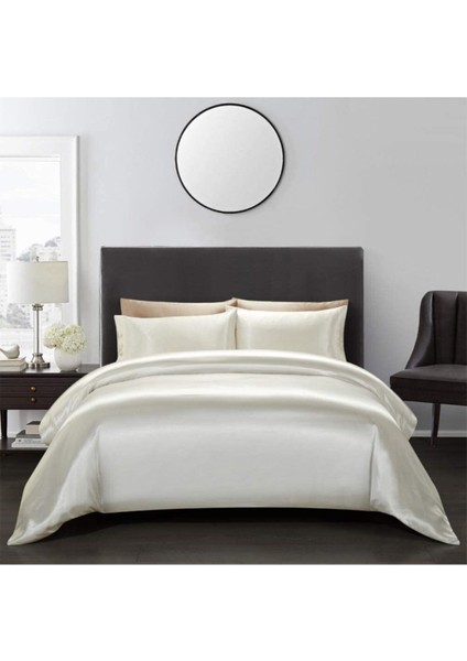 Elite Luxury Saten 4 Parça Çift Kişilik Nevresim Takımı 200X220 cm Lastikli Çarşaf Beyaz Renk 1 Adet