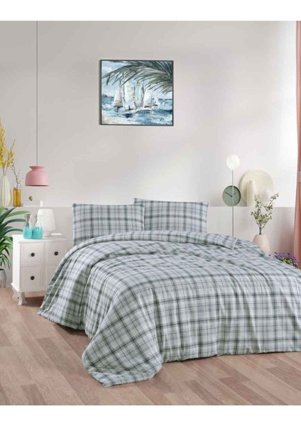 Elite Cotton Collection Flanel R Çift Kişilik Nevresim Takımı Ekose Yeşil 1 Adet