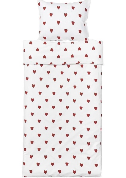 Elite Tek Kişilik Nevresim Takımı Kalpli Kırmızı-Beyaz 150X200/50X60 cm %100 Pamuk 1 Adet