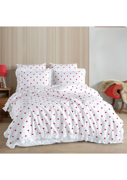 Elite Fırfırlı Kalpli Çift Kişilik Nevresim Takımı | 4 Yastık Kılıfı | Lastikli Çarşaflı | 200X220CM 1 Adet modelleri