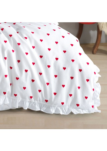 Elite Fırfırlı Kalpli Çift Kişilik Nevresim Takımı | 4 Yastık Kılıfı | Lastikli Çarşaflı | 200X220CM 1 Adet fırsatları