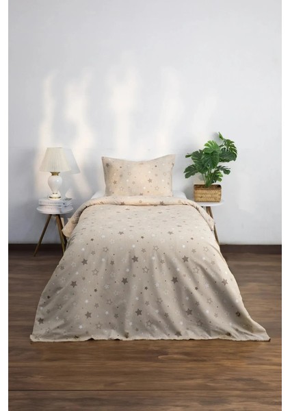 Elite Tek Kişilik Kahve Yıldız Nevresim Seti, Özel Nevresim Seti Yastık Kılıfı + Yorgan Kılıfı 155X215 1 Adet