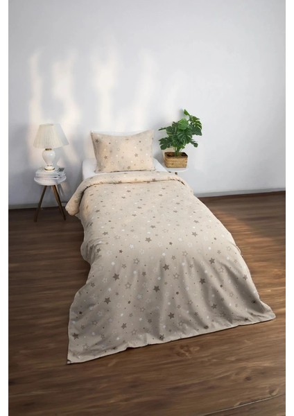 Elite Tek Kişilik Kahve Yıldız Nevresim Seti, Özel Nevresim Seti Yastık Kılıfı + Yorgan Kılıfı 155X215 1 Adet