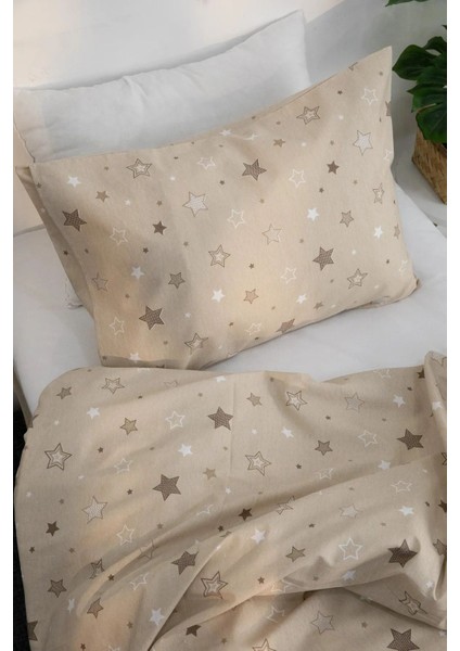 Elite Tek Kişilik Kahve Yıldız Nevresim Seti, Özel Nevresim Seti Yastık Kılıfı + Yorgan Kılıfı 155X215 1 Adet