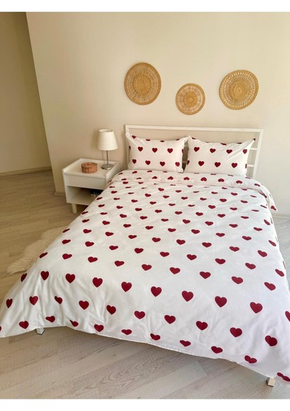 Elite Üntaş Kalp Desenli Çift Kişilik Nevresim ve 2 Adet Yastık Kılıfı 1 Adet