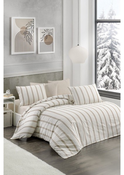 Elite Çift Kişilik Çarşafsız Yastık Kılıflı 200X225 cm Kahve Natural Kumaş Nevresim Seti 1 Adet