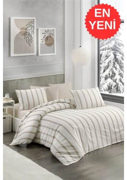 Elite Çift Kişilik Çarşafsız Yastık Kılıflı 200X225 cm Kahve Natural Kumaş Nevresim Seti 1 Adet
