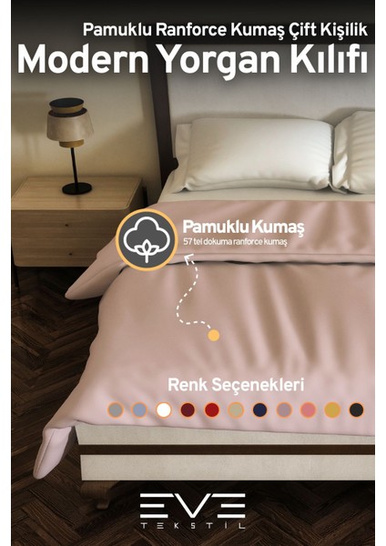 Elite Pamuklu Ranforce Kumaş Çift Kişilik Antialerjik Modern Nevresim Yorgan Kılıfı 240X260 cm 1 Adet