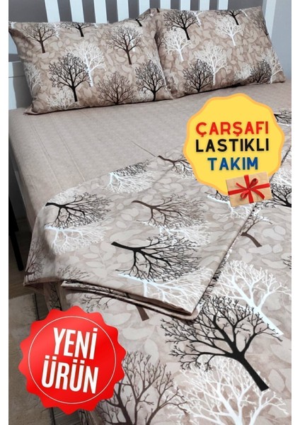 Elite Çift Kişilik Lastikli Çarşaflı Pamuklu Wood Kahve 2 Yastıklı 4 Parça Nevresim Takımı 1 Adet