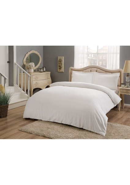 Elite Basic Beyaz Çift Kişilik Pamuk Saten Nevresim Takımı Lastiksiz 200 cm x 220 cm 1 Adet