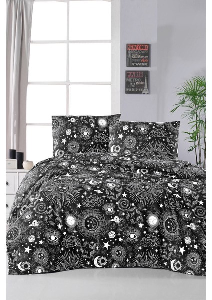 Elite Siyah Beyaz Çift Kişilik Nevresim Seti - %100 Pamuk, 200X220 Cm, Modern ve Şık Tasarım 1 Adet