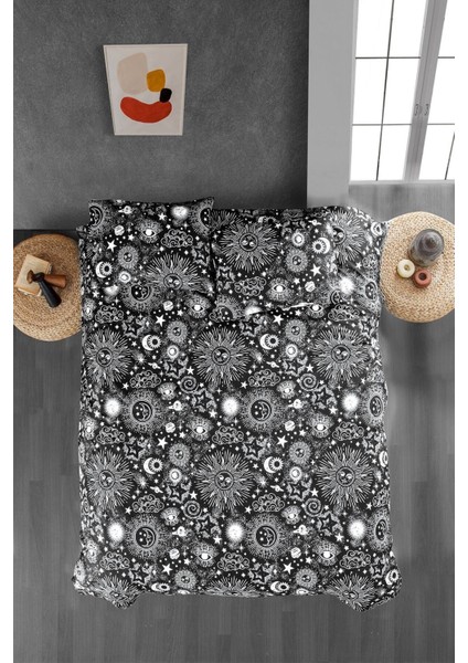 Elite Siyah Beyaz Çift Kişilik Nevresim Seti - %100 Pamuk, 200X220 Cm, Modern ve Şık Tasarım 1 Adet