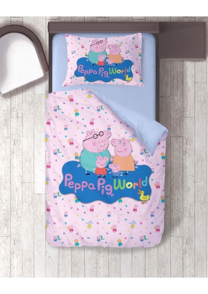 Elite Hediye Nevresim Peppa Pig 3D Baskılı Tek Kişilik Nevresim Takımı Çarşafsız 1 Adet