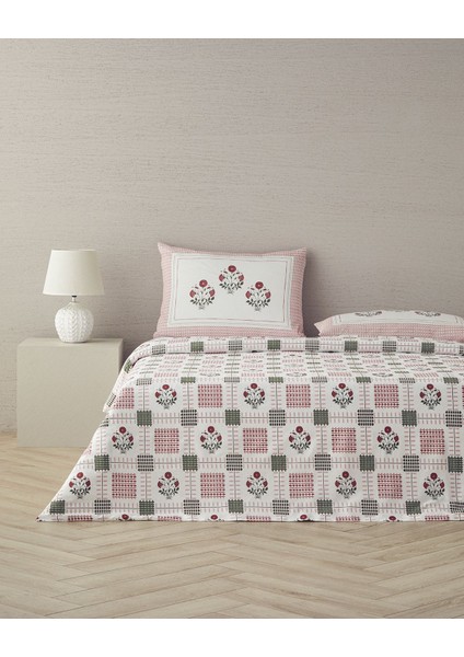 Elite Floral Grid Pamuklu Tek Kişilik Nevresim Seti Gül Kurusu 1 Adet