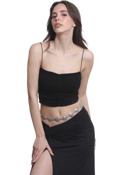 Kadın Antik Gümüş Kaplama Yuvarlak Formlu Çiçek Motifli Ayarlanabilir Bel Zinciri, Bel Kolyesi modelleri