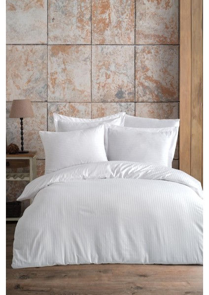 Elite 83 Tel Pamuk Saten Tek Kişilik Lüks Çizgili Otel Nevresimi (Yorgan Kılıfı) 160X220 1 Adet