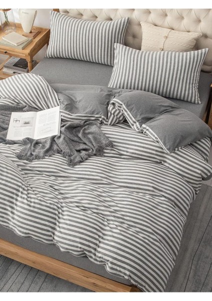 Elite Gray Collection Çift Kişilik Pamuk Lastikli Çarşaflı Nevresim Takımı 1 Adet
