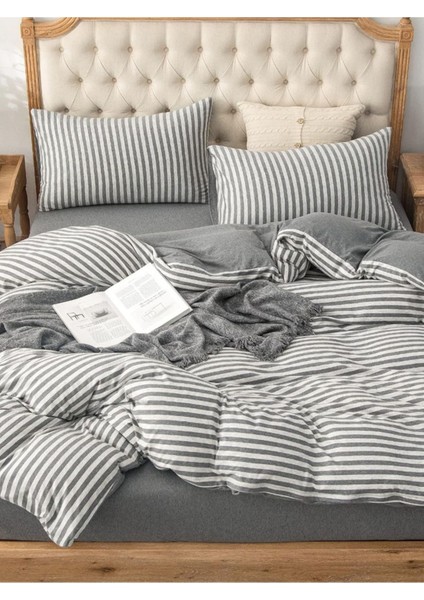 Elite Gray Collection Çift Kişilik Pamuk Lastikli Çarşaflı Nevresim Takımı 1 Adet