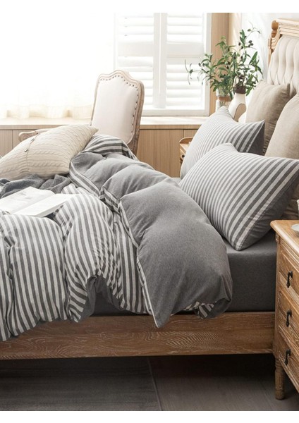 Elite Gray Collection Çift Kişilik Pamuk Lastikli Çarşaflı Nevresim Takımı 1 Adet
