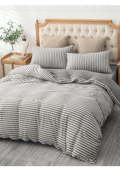 Elite Gray Collection Çift Kişilik Pamuk Lastikli Çarşaflı Nevresim Takımı 1 Adet