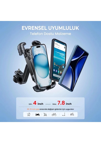 360° Derece Ayarlanabilen Gidon Bağlantılı Bisiklet Motosiklet Için Abs 4-7.8″ Inç Telefon Tutucu modelleri