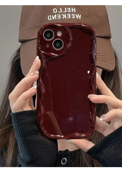 Iphone 15 Plus / 14 Plus Uyumlu Kılıf Dalgalı Darbelere Karşı Dayanıklı Yumuşak Silikon Kapak Bordo modelleri