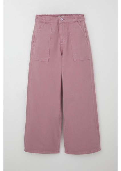 Kız Çocuk Gabardin Pantolon Geniş Paça Beli Lastikli 5-9 Yaş, Gülkurusu