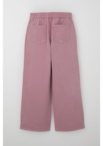 Kız Çocuk Gabardin Pantolon Geniş Paça Beli Lastikli 5-9 Yaş, Gülkurusu