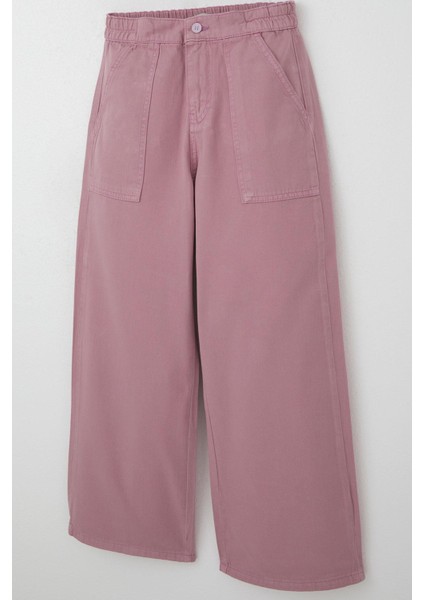 Kız Çocuk Gabardin Pantolon Geniş Paça Beli Lastikli 5-9 Yaş, Gülkurusu