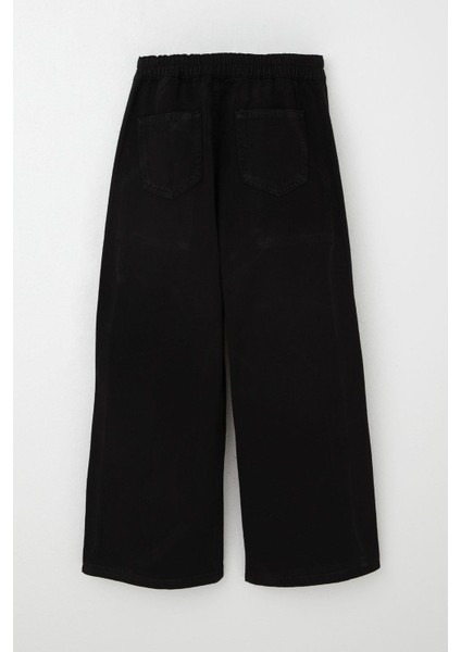 Kız Çocuk Gabardin Pantolon Geniş Paça Beli Lastikli 5-9 Yaş, Siyah